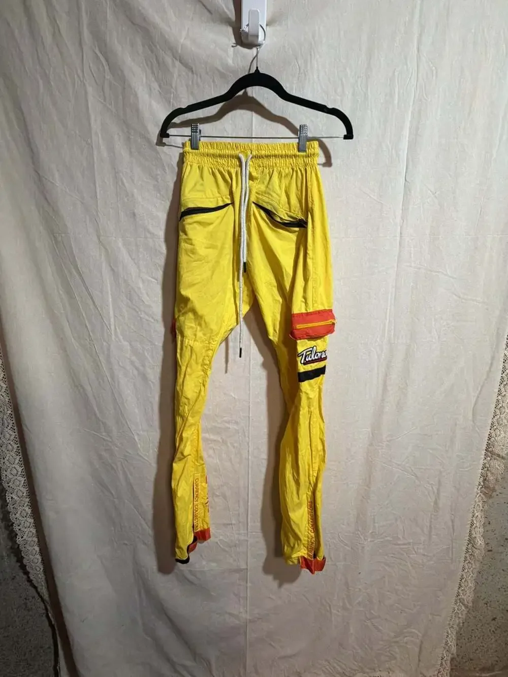 Talones Currency Collectors Yellow Nylon Parachute Track Pants
